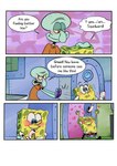 anthro base_three_layout blockage_(layout) blush cephalopod coleoid comic dialogue duo english_text four_frame_image heart_symbol hi_res horizontal_blockage love male marine mollusk nickelodeon octopodiform octopus on_model pancaketiffy sea_sponge smile speech_bubble spongebob_squarepants spongebob_squarepants_(character) squidward_tentacles text three_row_layout toony