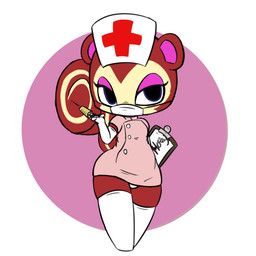 abstract_background anthro chibi clothing female legwear makeup mask nurse solo stockings syringe wide_hips vono animal_crossing nintendo pecan_(animal_crossing) eurasian_red_squirrel mammal rodent sciurid tree_squirrel 1:1