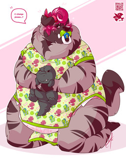 ageplay anthro blush blush_lines bodily_fluids breasts brown_body brown_ears brown_fur brown_sclera brown_stripes brown_tail character_plushie clothed clothing curly_hair diaper diaper_under_clothing diaper_under_onesie ellipsis fangs female fingerless_(marking) fingerless_gloves_(marking) floppy_ears flying_sweatdrops fur genital_fluids gloves_(marking) green_pacifier hair head_horn head_turned holding_object holding_plushie horn kneeling leg_markings logo markings object_in_mouth onesie pacifier pacifier_in_mouth pink_hair pink_horn plushie qr_code questioning_ellipsis roleplay sabertooth_(anatomy) simple_background snaggle_tooth socks_(marking) solo speech_bubble striped_body striped_fur stripes sweat sweatdrop tail teeth text three-quarter_view unclean_diaper urine used_diaper wavy_mouth wearing_diaper wet_diaper lilchu godzilla_(series) mythology toho bri_(kalash) godzilla canid canid_demon canine demon hellhound hyena mammal mythological_canine mythological_creature 2021 4:5 artist_logo english_text full-length_portrait hi_res portrait signature trans_(lore) trans_woman_(lore)