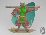 ancient_domains_of_mystery anthro balls bottomwear clothing digitigrade genitals guard loincloth male melee_weapon muscular polearm solo spear weapon seasonalfungi animal_humanoid humanoid mammal mammal_humanoid murid murine rat ratling rodent rodent_humanoid