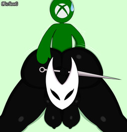 breasts butt_crushing dark_body dark_skin duo female green_body green_skin male male/female reflowg hollow_knight_(franchise) microsoft team_cherry xbox xbox_game_studios hornet_(hollow_knight) arachnid arthropod humanoid insect spider hi_res