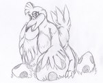 anthro beak blush egg feathers female grass open_mouth plant solo spotted_egg wings kitsune_youkai banjo-kazooie rareware kazooie avian breegull 2016 monochrome