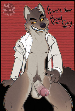 anthro ball_tuft balls bedroom_eyes bodily_fluids body_hair bottomless bottomless_anthro bottomless_male clothed clothing erection eyebrows fur genital_fluids genitals glans half-closed_eyes happy_trail humanoid_genitalia humanoid_penis leaking_precum looking_at_viewer male narrowed_eyes nipples open_clothing open_shirt open_topwear penis precum precum_on_finger precum_string pubes seductive shirt sitting smile solo tail teeth text topwear tuft unbuttoned_shirt yellow_sclera whiteklaw dreamworks the_bad_guys mr._wolf_(the_bad_guys) canid canine canis mammal wolf digital_media_(artwork) english_text hi_res