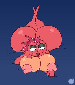 anthro bedroom_eyes big_breasts big_butt bottom_heavy breasts bubble_butt butt curvy_figure erect_nipples eyelashes featureless_feet feet female fur glistening glistening_breasts glistening_butt glistening_eyelids glistening_nipples heart_nose heart_symbol huge_butt legs_up logo looking_at_viewer lying narrowed_eyes nipples nude on_front red_body red_fur seductive smile smiling_at_viewer solo text tongue tongue_out thatdawgmurray happy_tree_friends flaky_(htf) mammal porcupine rodent aliasing artist_logo artist_name digital_media_(artwork) hi_res signature