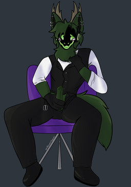 anthro aroused blush clothed clothing ear_piercing erection fur genitals green_body green_fur hair humanoid_genitalia humanoid_penis looking_at_viewer machine male masturbation open_mouth penile penile_masturbation penis piercing simple_background sitting solo tail toastiecoyote protogen hi_res