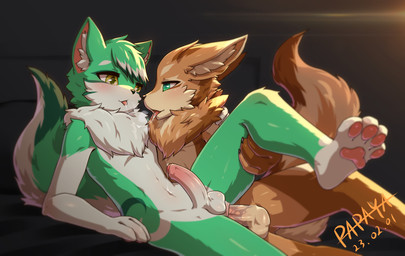 anal anal_penetration anthro anthro_on_anthro anthro_penetrated anthro_penetrating anthro_penetrating_anthro balls black_nose blush bodily_fluids brown_body brown_fur cheek_tuft chest_tuft duo erection facial_tuft foreskin fur genitals glistening glistening_eyes green_body green_eyes green_fur green_hair hair head_tuft humanoid_genitalia humanoid_penis male male/male male_penetrated male_penetrating male_penetrating_male nude open_mouth pawpads penetration penile penile_penetration penis penis_in_ass red_pawpads red_tongue saliva saliva_string sex tongue tongue_out tuft white_balls white_body white_fur yellow_eyes papayafurry 2023 dated hi_res