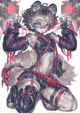 accessory anthro armwear asymmetrical_clothing bag band-aid band-aid_on_face band-aid_on_nose bandage bandage_on_face bandage_on_nose belt bottomwear bulge claws clothing collar crop_top cross ear_piercing ear_ring ear_stud femboy fingerless_gloves fur furgonomic_piercing furgonomics garter_straps gloves grey_body grey_eyes grey_fur hair_accessory hairclip handwear harness hotpants latex latex_clothing latex_legwear latex_stockings legwear lights looking_at_viewer male pattern_armwear pattern_clothing piercing plaid plaid_clothing plushie raised_arms ribbons ring_piercing shirt shorts sleeves solo stockings striped_armwear striped_clothing stripes teddy_bear thigh_belt topwear 77nm167483 mammal procyonid raccoon absurd_res hi_res