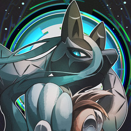 ambiguous_gender anthro blue_eyes blue_hair eyelashes fur hair looking_at_viewer multicolored_body solo yellow_body yellow_fur mmocc123 nintendo pokemon pokemon_legends_z-a generation_9_pokemon mega_evolution mega_lucario_z pokemon_(species) 1:1 2025 absurd_res hi_res