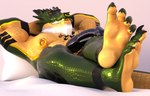 anthro beard claws facial_hair feet male mature_male multiple_piercings muscular nipples paws piercing soles solo graventhax cain_sentau crocodile crocodilian reptile scalie 14:9 3d_(artwork) digital_media_(artwork)