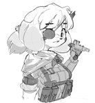 alternate_costume anthro camo cigar clothing cosplay crossover_cosplay eye_patch eyewear female hair prosthetic prosthetic_arm prosthetic_limb scar simple_background solo topwear awr_hey animal_crossing konami metal_gear nintendo isabelle_(animal_crossing) venom_snake canid canine canis domestic_dog mammal 2020 crossover digital_media_(artwork) monochrome