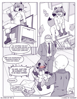 anthro bald blush boss_and_employee breasts business_suit clothed clothed_anthro clothed_female clothed_male clothing covering covering_face crossed_arms dialogue embarrassed exhibitionism eyewear female footwear footwear_only glasses group hair male mostly_nude nipples open_mouth open_smile photocopier photocopying_butt public public_nudity scolding secretly_loves_it shoes shoes_only sitting smile speech_bubble suit tail tail_motion tailwag text trio unprofessional_behavior high5art brand_new_animal studio_trigger barbara_rose koichi_ishizaki michiru_kagemori canid canine human mammal raccoon_dog tanuki comic english_text hi_res monochrome spot_color