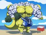 2019 anthro balls balls_outline bandai_namco beach big_balls big_bulge big_muscles big_pecs big_penis blue_stripes bobert bulge claws clothed clothing cloud cooler countershading day detailed_bulge digimon digimon_(species) dumbbell exercise gabumon genital_outline genitals glans grey_body holding_dumbbell holding_object horn huge_balls huge_bulge huge_muscles huge_pecs huge_penis humanoid_genitalia humanoid_hands humanoid_penis hyper hyper_balls hyper_bulge hyper_genitalia hyper_muscles hyper_pecs hyper_penis male multicolored_body muscular muscular_anthro muscular_male nipples pecs penis penis_outline sand sea seaside sky solo speedo spinal_plates standing stripes swimwear tail_plates tapering_tail tight_clothing toe_claws topless two_tone_body underwear unicorn_horn water weightlifting weights workout yellow_body yellow_countershading