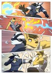 anthro aura_sphere clothed clothing dodging duo electricity fight lightning male punch sneak_attack juniorjosi shaesullivan_(artist) nintendo pokemon wepawet eeveelution generation_1_pokemon generation_4_pokemon jolteon lucario pokemon_(species) comic hi_res