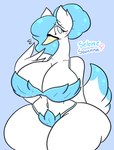 2023 anatid anseriform anserinae anthro anthrofied avian bashful beak big_breasts bikini bikini_bottom bikini_top bird black_eyebrows blue_background blue_body blue_eyes blue_feathers blue_hair blush bodily_fluids bottomwear breasts cere_(anatomy) character_name cleavage clothed clothing curvy_figure eyebrows eyelashes fan_character feather_hands feathered_wings feathers female female_symbol front_view fully_clothed gender_symbol generation_5_pokemon hair hand_behind_back hi_res huge_breasts huge_thighs lewdchuu_(artist) looking_at_viewer mature_anthro mature_female midriff multicolored_body multicolored_feathers navel nintendo non-mammal_navel pokemon pokemon_(species) pokemorph portrait selene_(lewdchuu) shaded signature simple_background skimpy solo species_name swanna sweat sweatdrop swimwear symbol tail tail_feathers text thick_thighs three-quarter_portrait topwear two_tone_body two_tone_feathers voluptuous white_body white_feathers wide_hips wings yellow_beak