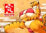 anthro big_breasts bikini breasts camel_toe clothed clothing crouching female fur huge_breasts nipple_outline overweight overweight_female solo striped_body striped_fur stripes swimwear two-piece_swimsuit amano_jack felid mammal pantherine tiger 2022