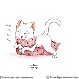 3_toes butt eyes_closed feet female feral fur hug hugging_object hugging_pillow lying_on_pillow patreon_logo patreon_username pillow pink_nose purring raised_tail satisfaction smile solo spread_legs spreading tail text toes white_body white_fur yordraw patreon pussycat_tiger domestic_cat felid feline felis mammal 1:1 hi_res traditional_media_(artwork) url