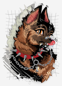 ambiguous_gender band-aid band-aid_on_face band-aid_on_nose bandage bandage_on_face bandage_on_nose bodily_fluids collar drooling ear_piercing eyebrow_piercing facial_piercing feral helix_piercing licking licking_lips lip_piercing piercing saliva snakebite_piercing solo spiked_collar spikes tongue tongue_out tongue_piercing takoya_de canid canine canis domestic_dog german_shepherd herding_dog mammal pastoral_dog hi_res