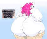 anthro big_butt bodily_fluids bottomwear bottomwear_down butt clothed clothing female fur gradient_background grimace hair heat_(temperature) huge_butt looking_back obese obese_anthro obese_female overweight overweight_anthro overweight_female pants pants_down partially_clothed pink_hair profanity simple_background solo sweat sweat_stain sweaty_arms sweaty_back sweaty_butt text topless white_body white_fur wide_hips snackdumpster twistcmyk noelle_(twistcmyk) bear mammal polar_bear ursine 2024 english_text hi_res meme