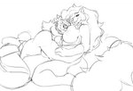 anthro breasts duo eyes_closed fangs female fluffy fluffy_tail fur male male/female nipples open_mouth open_smile romantic romantic_ambiance romantic_couple simple_background smile tail teeth white_background tattoorexy sia_(ebonycrowned) bear canid canine canis mammal wolf monochrome sketch