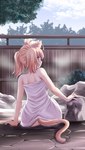 ahoge blonde_hair butt day female hair hot_spring outside pigtails rear_view sitting sky solo towel towel_only water tonpuu animal_humanoid cat_humanoid felid felid_humanoid feline feline_humanoid humanoid mammal mammal_humanoid 2020