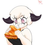 anthro black_clothing black_dress clothing dress eating eyelashes female fluffy fluffy_ears fluffy_hair food hair horn pink_eyes sandwich_(food) solo panthera_cantus romina_(panthera_cantus) bovid caprine mammal sheep hi_res