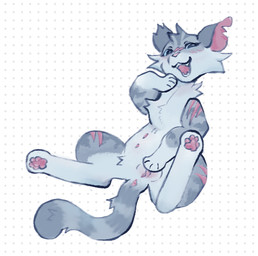 animal_genitalia animal_vulva anus belly_nipples blue_eyes blush blush_lines cheek_tuft chest_tuft eyelashes facial_scar facial_tuft fangs feline_genitalia feline_vulva female feral fur genitals grey_body grey_fur open_mouth pawpads scar solo spread_legs spread_vulva spreading teeth torn_ear tuft vulva conditional_dnp waterthissport warriors_(book_series) ivypool_(warriors) domestic_cat felid feline felis mammal tabby_cat hi_res