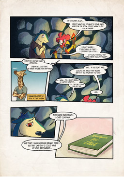 anthro beak clothed clothing dialogue fingers group male text trio zaryuzu_73 dungeons_and_dragons hasbro nintendo pokemon wizards_of_the_coast dabari_(zaryuzu_73) fern_(zaryuzu_73) avian bird chicken galliform generation_2_pokemon giraffe giraffid mammal phasianid pokemon_(species) typhlosion comic digital_media_(artwork) english_text hi_res