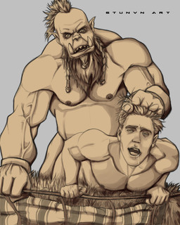 anal anal_penetration beard bodily_fluids braided_beard dominant dominant_humanoid drooling duo facial_hair hair hair_grab human_on_humanoid human_penetrated humanoid_dominating_human humanoid_penetrating humanoid_penetrating_human interspecies larger_dom larger_humanoid male male/male muscular muscular_humanoid muscular_male nipples not_furry nude open_mouth pecs penetration saliva sex size_difference smaller_human smaller_penetrated submissive submissive_human touching_hair tusks stunvn human humanoid mammal orc 4:5 hi_res