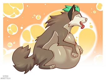 abdominal_bulge belly big_belly bubble fatal_vore feral feral_pred fur hand_on_belly huge_belly looking_pleasured male overweight paw_on_belly prey_outline simple_background solo squirming struggling struggling_prey vore iceri canid canine canis mammal wolf 4:3