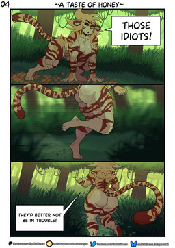 all_fours anthro big_breasts big_butt big_muscles black_sclera breasts brown_body brown_fur brown_nipples butt crotch_tuft dialogue female forest fur hair multicolored_body multicolored_fur muscular muscular_anthro muscular_female nipples nude nude_anthro nude_female orange_eyes plant running solo speech_bubble striped_body striped_fur stripes tail tan_body tan_fur tan_hair text thick_thighs tree tuft two_tone_body two_tone_fur whiskers wide_hips outletdraws honey_(outletdraws) felid mammal pantherine tiger 2025 comic english_text hi_res