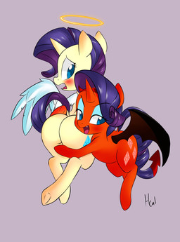 blush butt clone duo embarrassed female female/female feral hair halo horn presenting presenting_hindquarters wings hidden-cat friendship_is_magic hasbro my_little_pony mythology rarity_(mlp) angel demon equid equine mammal mythological_creature mythological_equine unicorn winged_unicorn hi_res