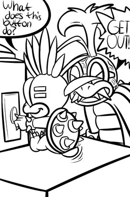 angry anthro dialogue duo eyewear pushbutton text vein renee-moonveil mario_bros nintendo iggy_koopa koopaling lemmy_koopa koopa scalie 2014 english_text monochrome