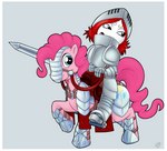 alternative_fashion armor blue_eyes border duo female feral fur goth hair knight melee_weapon pink_body pink_fur pink_hair riding straddling sword warrior weapon white_border drxii friendship_is_magic hasbro my_little_pony ruby_gloom_(series) pinkie_pie_(mlp) ruby_gloom earth_pony equid equine horse human mammal pony 2011 crossover digital_media_(artwork) hi_res