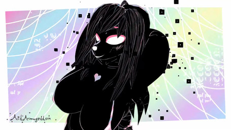 anthro breasts female gradient_background heart_symbol no_pupils particles silhouette simple_background solo style_emulation acidarmageddon chloe_(acidarmageddon) 16:9 3d_(artwork) 3d_animation animated digital_media_(artwork) hi_res no_sound short_playtime video widescreen