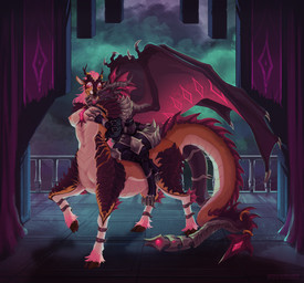 anthro anthro_on_taur antlers armor arms_tied balcony bdsm bondage bound breasts cloud corruption detailed_background dominant dominant_anthro dominant_female duo fangs female female/female female_anthro female_taur finger_in_mouth growth hands_behind_back hooves horn hypnosis implied_transformation membrane_(anatomy) membranous_wings mid_transformation mind_control nipple_fetish nipple_piercing nipple_pinch nipple_play nipples open_mouth piercing pinch restrained scale_growth scales sitting sitting_on_another sitting_on_back standing submissive submissive_female submissive_taur teeth transformation wings dandude mythology deer deer_taur demon dragon dragon_taur hybrid hybrid_taur mammal mammal_taur mythological_creature mythological_scalie scalie taur hi_res