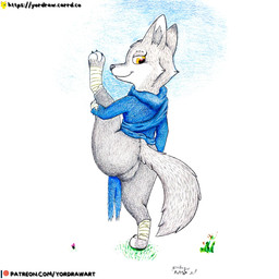 3_toes anthro bandage black_nose butt claws feet female flower fur grass grey_body grey_fur leg_grab leg_stretch legs_up orange_eyes patreon_logo patreon_username paws plant raised_paw smile solo spread_legs spreading text toes yordraw dreamworks kung_fu_panda patreon zhen_(kung_fu_panda) canid canine corsac_fox fox mammal true_fox 1:1 hi_res traditional_media_(artwork) url