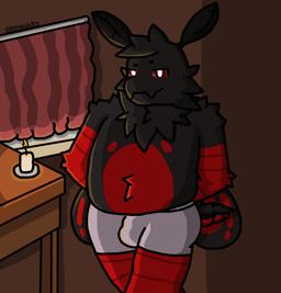 antennae_(anatomy) anthro arm_tuft arthropod_abdomen bedroom_eyes black_body bulge candle cheek_tuft clothed clothing crossed_legs curtains elbow_tuft facial_tuft folded_wings hands_behind_back insect_wings lepidopteran_wings looking_at_viewer male narrowed_eyes neck_tuft pupils red_eyes seductive shoulder_tuft slightly_chubby slightly_chubby_male smile solo standing striped_body stripes thick_thighs tuft underwear underwear_only white_pupils wings ordinarymanner cinnamon_(ordinarymanner) arthropod insect lepidopteran moth