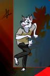 abstract_art anthro dancing fur happy male solo tongue tongue_out zvxtriad canid canine canis mammal wolf 2015 hi_res