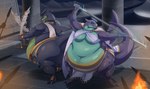 anthro belly big_belly big_breasts big_butt breasts butt claws clothed clothing detailed_background digitigrade egyptian egyptian_clothing female fighting_pose fin fire fully_clothed green_body huge_belly huge_butt huge_thighs hyper_pear lance male melee_weapon navel obese obese_female obese_male open_mouth overweight overweight_female overweight_male pear-shaped_figure polearm pose purple_body spikes standing sword tail thick_arms thick_tail thick_thighs weapon wide_hips biglovealicia nintendo pokemon garchomp generation_4_pokemon pokemon_(species) 2024 cel_shading full-length_portrait hi_res portrait shaded signature