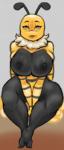 antennae_(anatomy) anthro big_breasts black_body black_nipples breasts female nipples non-mammal_breasts non-mammal_nipples simple_background smile solo wide_hips yellow_body blackbetty arthropod bee hymenopteran insect hi_res