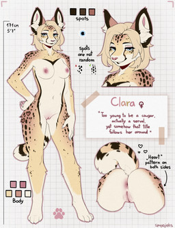 anthro anus areola bedroom_eyes bent_over biped bodily_fluids breasts butt butt_from_the_front claws cocked_hip countershade_butt countershade_face countershade_torso countershading feet female fingers front_view fur genital_fluids genitals hair hand_on_hip looking_at_viewer narrowed_eyes navel nipples nude nude_anthro nude_female pose presenting presenting_anus presenting_hindquarters presenting_vulva raised_tail rear_view seductive slim smile smiling_at_viewer solo spots standing stripes tail teeth text toes vaginal_fluids vulva spuydjeks felid feline mammal serval 2026 absurd_res digital_drawing_(artwork) digital_media_(artwork) english_text hi_res model_sheet