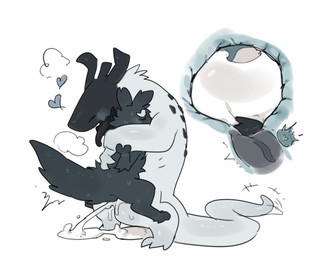 black_body bodily_fluids cum cum_in_ass cum_inside duo feral genital_fluids liquid male male/male white_body dog_phenomenon rain_world videocult lizard_(rain_world) slugcat white_lizard_(rain_world) hi_res