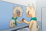 anthro bathroom bathroom_wall cartoon_nudity cloven_hooves eyewear female glasses hooves light_switch looking_at_self scarf sink smile solo touching_mirror hitsuji shio_(hitsuji) alpaca camelid mammal hi_res