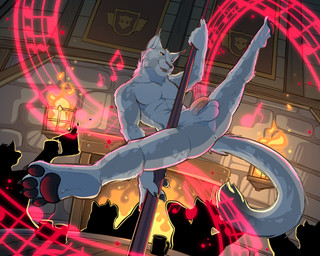 alcohol anthro anus athletic athletic_anthro athletic_male balls beer beverage black_pawpads crowd dancing detailed_background exhibitionism feet fire fireplace flaccid foreskin fur genitals group humanoid_genitalia humanoid_penis inside interior_background male male_anthro medieval music musical_note musical_symbol nude nude_anthro nude_male pawpads penis performance perineum pole pole_dancing silhouette silhouetted_body solo_focus spread_legs spreading symbol tail tavern white_body white_fur silveredge levi_jidan felid feline lynx mammal 5:4 absurd_res hi_res