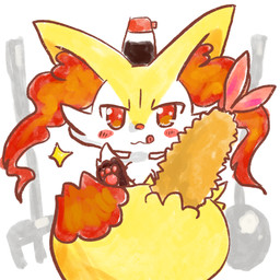 3_toes :3 ambiguous_anthro ambiguous_gender anthro arm_tuft biped black_body blush blush_lines blush_stickers cheek_tuft chest_tuft closed_smile cutlery digitigrade dipstick_tail facial_tuft feet food fork front_view fur hindpaw hip_tuft inner_ear_fluff kitchen_utensils licking licking_lips looking_at_viewer markings mouth_closed multicolored_body multicolored_fur no_pupils nude_ambiguous nude_anthro object_in_tail object_on_head orange_body orange_eyes orange_fur orange_inner_ear_fluff orange_nose orange_tail_tip pawpads paws pink_pawpads pointy_ears prick_ears shoulder_tuft shrimp_(food) simple_background smile solo soy_sauce sparkles spoon tail tail_markings toes tongue tongue_out tools tuft two_tone_tail white_background white_body white_fur yellow_body yellow_fur yellow_tail annyui0611 nintendo pokemon braixen canid generation_6_pokemon mammal pokemon_(species) 1:1 2021 colored digital_drawing_(artwork) digital_media_(artwork) full-length_portrait hi_res japanese_description portrait shaded translated_description