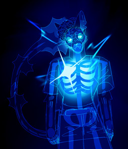 ambiguous_gender anthro biped bone curly_hair eyewear fangs front_view glasses hair solo standing teeth manhattancrossrip ghostbusters ghostbusters:_afterlife ghostbusters:frozen_empire phoebe_spengler domestic_cat felid feline felis mammal female_(lore)