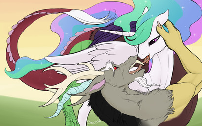 bread duo eye_contact fangs feathered_wings feathers female feral food forked_tongue french_kissing fur grey_body grey_fur hair horn kissing looking_at_another male multicolored_hair purple_eyes red_eyes sharp_teeth teeth tongue tongue_out white_body white_fur wings arareroll friendship_is_magic hasbro my_little_pony mythology discord_(mlp) princess_celestia_(mlp) chimera draconequus equid equine mammal mythological_creature mythological_equine winged_unicorn 16:10 2014 digital_media_(artwork) hi_res widescreen