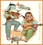 acoustic_guitar aircraft airplane anthro biped blush bowed_string_instrument clothed clothing duo eyes_closed fur guitar hair male musical_instrument open_mouth plucked_string_instrument sitting smile smoking standing string_instrument text vehicle violin violin_bow hideki_kaneda canid canine canis domestic_dog mammal 2017 english_text