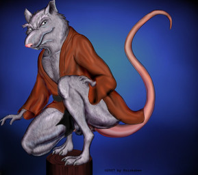 3_toes anthro asian_clothing balls bottomless butt claws clothed clothing crouching east_asian_clothing feet fur genitals grey_body grey_fur japanese_clothing kimono looking_at_viewer male pink_nose pole solo toe_claws toes frickabee teenage_mutant_ninja_turtles teenage_mutant_ninja_turtles_(2003) master_splinter brown_rat mammal murid murine rat rodent 2007