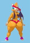 accessory anthro back_boob big_butt black_wings blue_background breasts butt butt_focus cellulite clothed clothing female footwear green_eyes grin headband huge_butt huge_hips looking_back outline shoes side_boob simple_background smile solo topless white_outline wide_hips wings totesfleisch8 sega sonic_the_hedgehog_(series) rouge_the_bat bat mammal full-length_portrait hi_res portrait